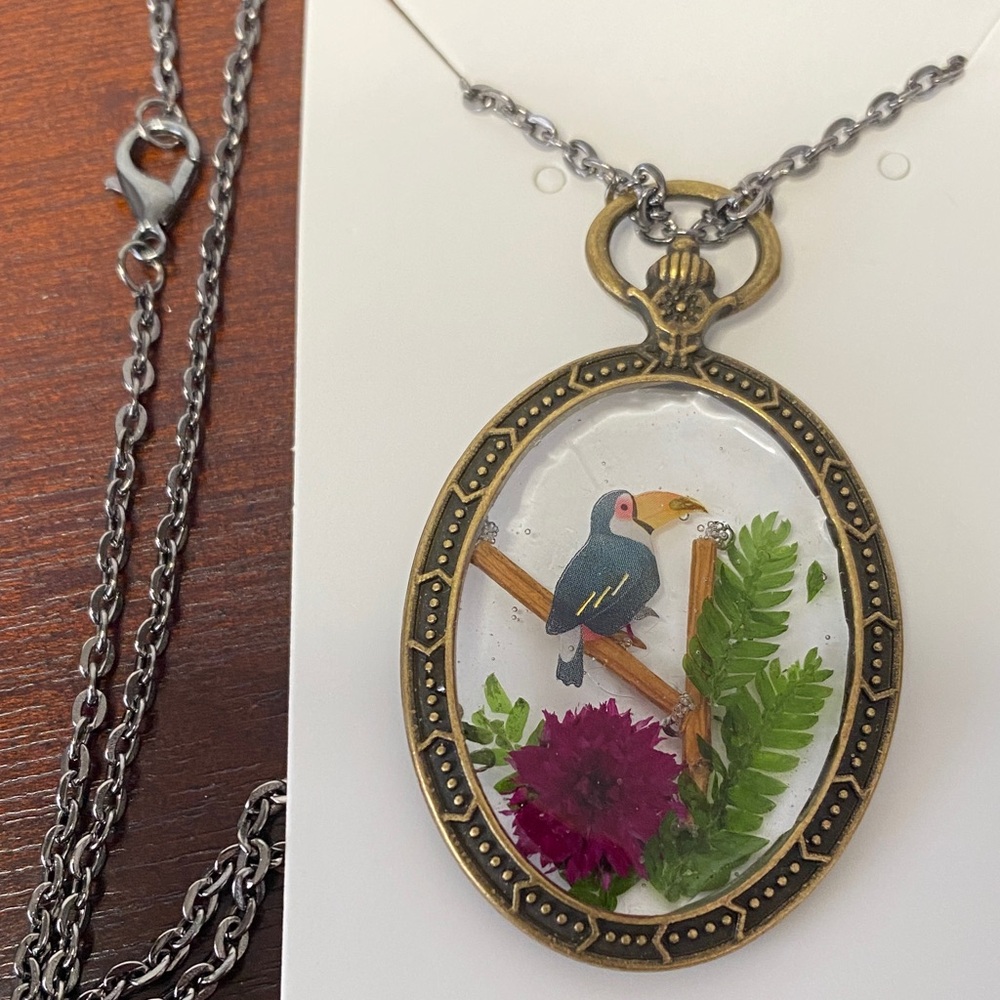 Toucan Pendant Necklace with Black Chain